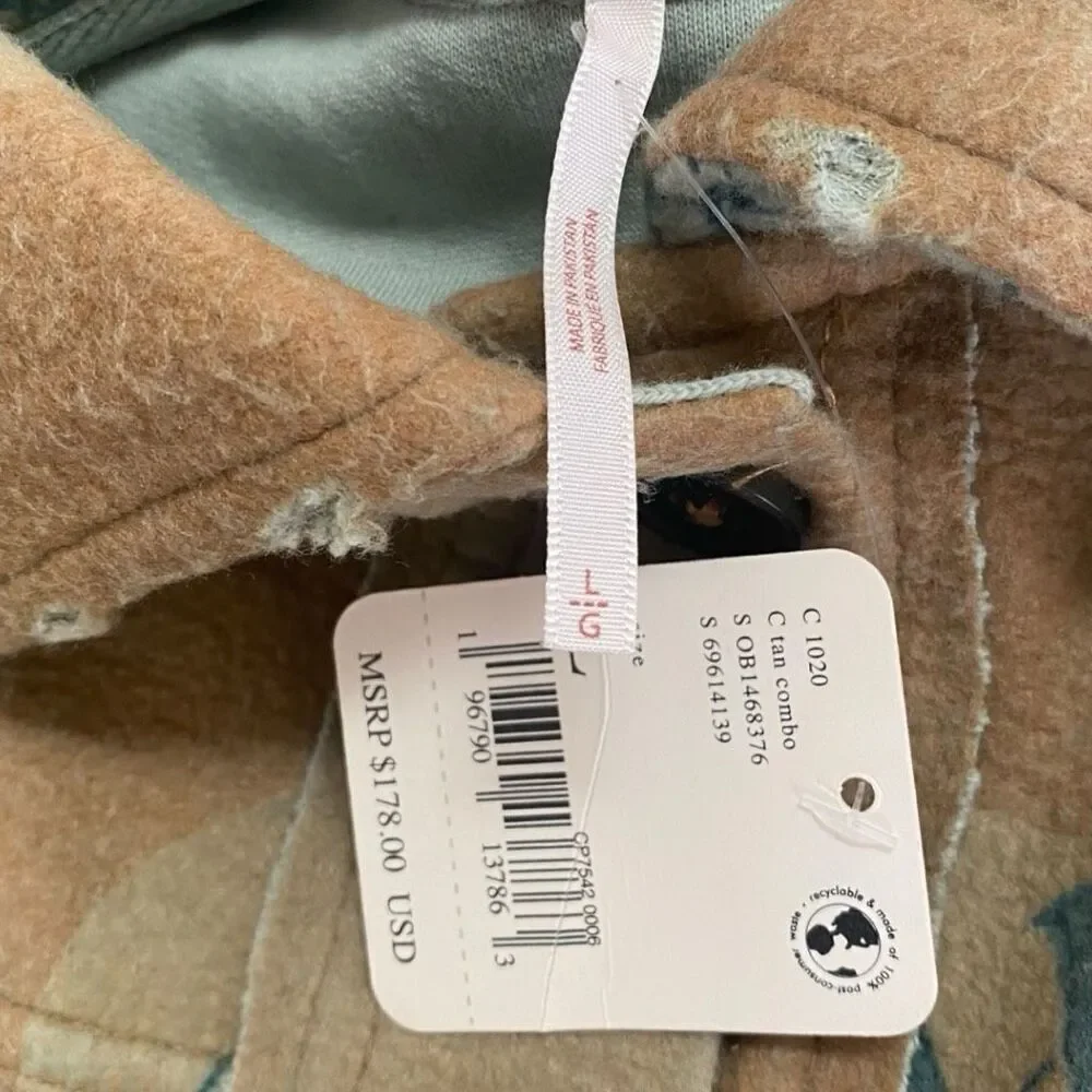 Free People Printed Ruby Jacket Shacket Tan Combo Womens size Large $178 MSRP - Picture 12 of 12
